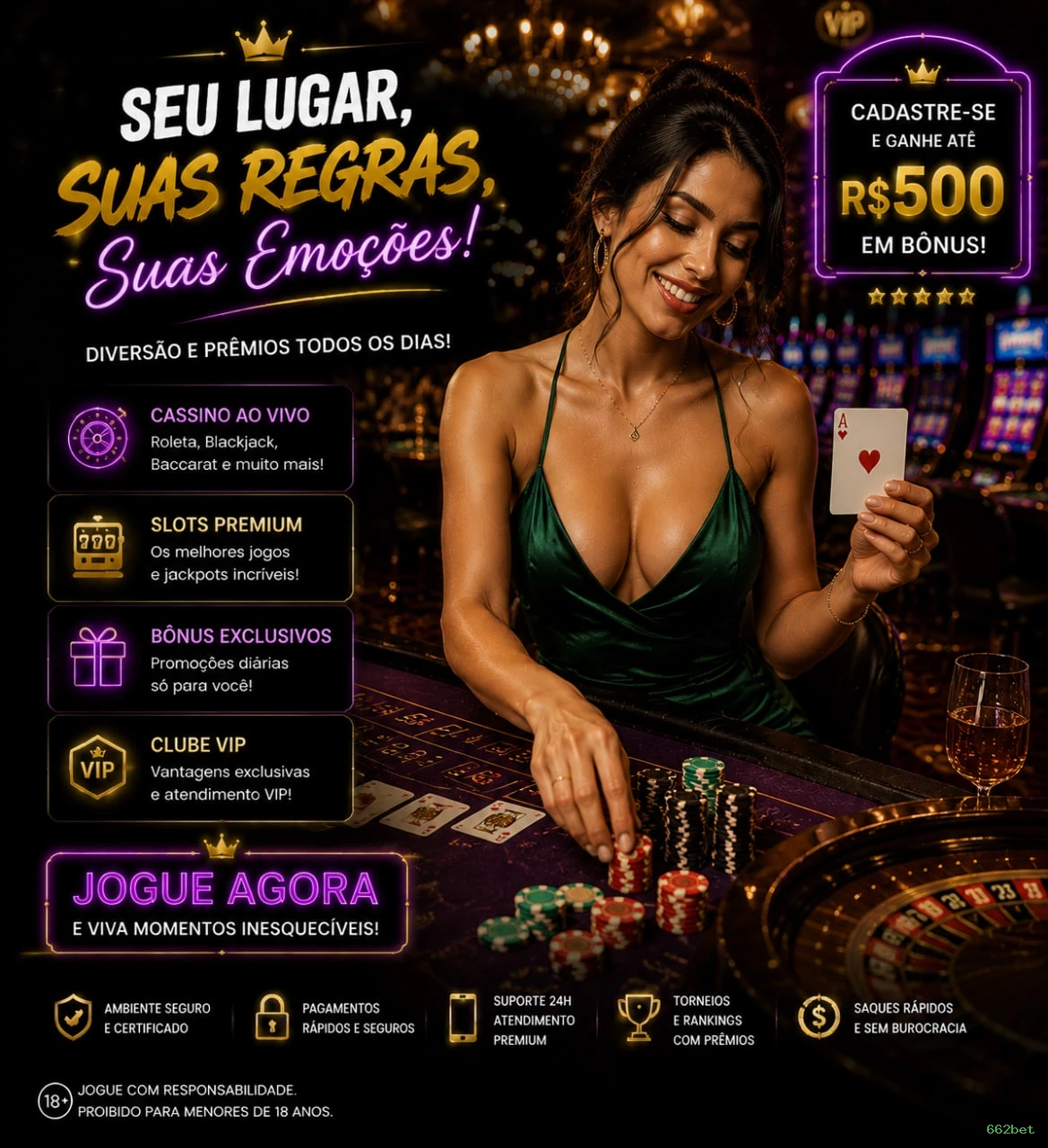 Jogos de Mesa Premium 662bet - Blackjack, Roleta, Baccarat